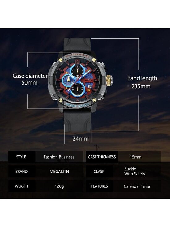 Amazon.com: BORUSE Watch for Men Sport Military Chronograph  Men\'s Red Analog Quartz Heavy Duty Waterproof Chronograph Luminous Wrist Watch